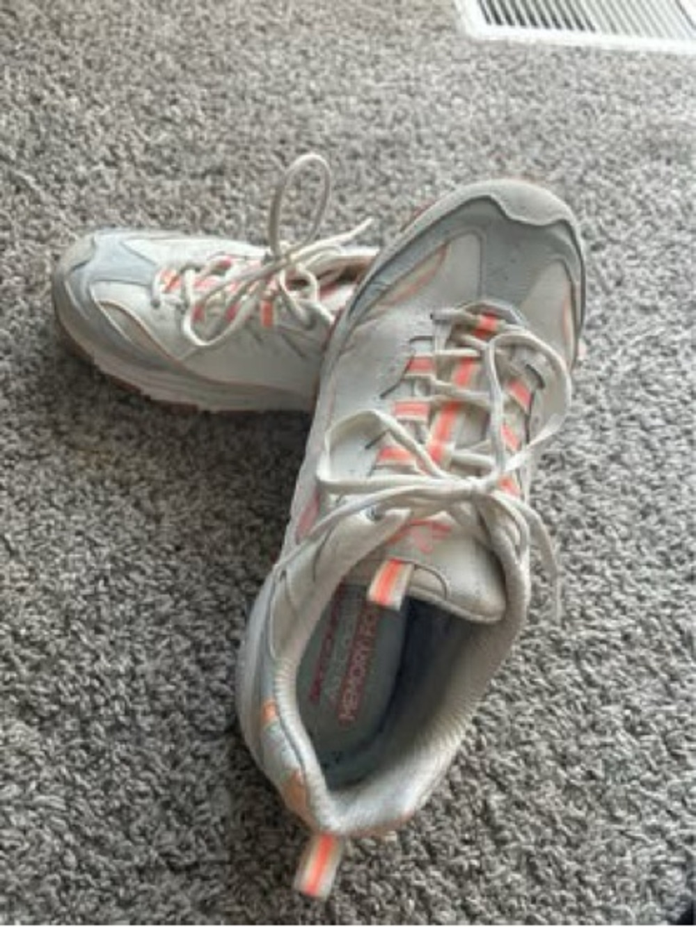 Skechers Women's White Athletic Sneakers with Coral Accents